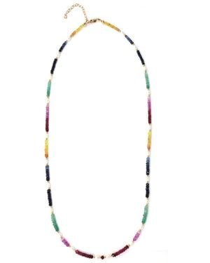 Shar Oke Mixed Sapphire & Freshwater Pearls Necklace - Metallic