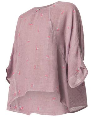 Haris Cotton Linen Gauze Blouse With Embroidery And Front Pocket Lilac-Fuchsia - Purple