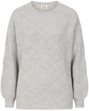 Loop Cashmere Diamond Stitch Sweater - Gray