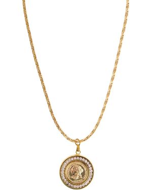 Caramel Vintage Jewellery Crystal Halo Coin Necklace - Metallic