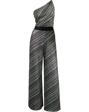 Me & Thee Pot Luck Metallic Stripe Jumpsuit - Grey