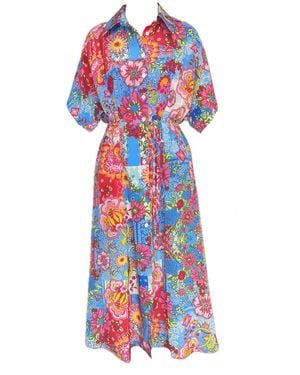 Introvertie VIENNA Santorini Oversized Silk Shirt Dress - Blue