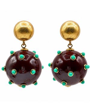 Michael Nash Jewelry Sienna Chocolate And Studded Ball Drop Earrings - Metallic