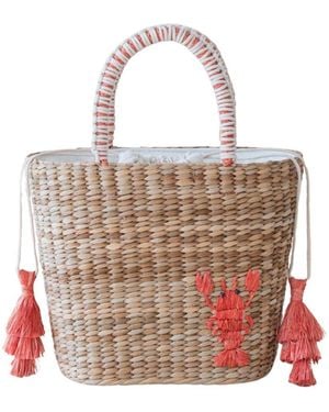 LIKHÂ Neutrals Handwoven Seagrass Lobster Tote Bag With Tassels - Pink