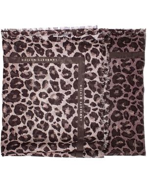 Lamberty Munich Neutrals Savanna Leopard Taupe Maxi Cube Silk & Wool Scarf - Brown