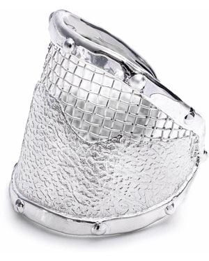 German Kabirski Pallium Urban Open Band Siliver Ring With Titanium Mesh - White