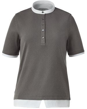 Elune Mode Pointelle Cotton Henley _ Charcole - Grey