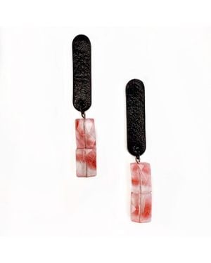 WAIWAI Cherry Quartz Drop Leather Earrings - Black