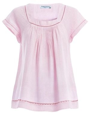 Haris Cotton Linen Short Sleeve Blouse With Pintucks And Lace Trim Powder - Pink