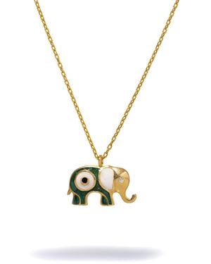 Ebru Jewelry Wishful Elephant & Evil Eye Enamel Pendant Chain Necklace - Metallic