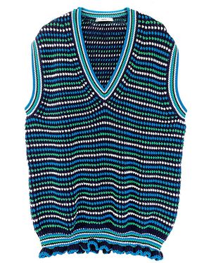 Arto. Yeah! Cosy Wool Blend Ruffles Stripes Oversized Vest - Blue