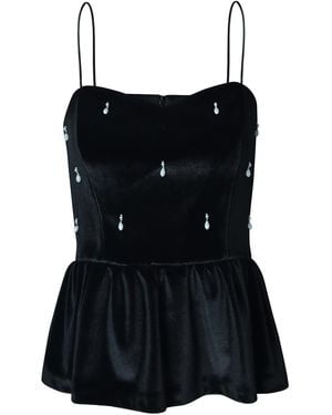 2KStyle Valencia Hand-Embellished Event Velvet Peplum Top - Black