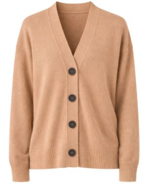 Nuvv Collection Button Front Long Sleeve Fine Wool Cardigan Italianwool Yarn - Natural