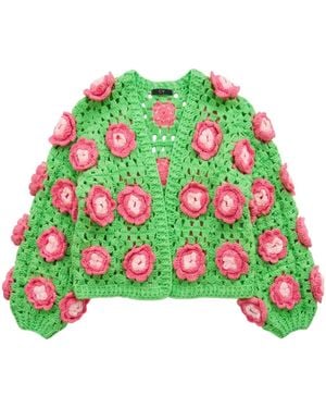 Cy Boutique Statement Crochet Flower Cardigan – - Green