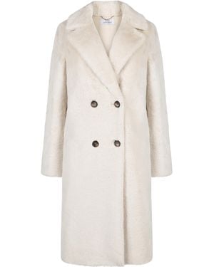 ISSY LONDON Neutrals Rosie Statement Coat Vegan Faux Suede & Shearling Neutral Cream - White