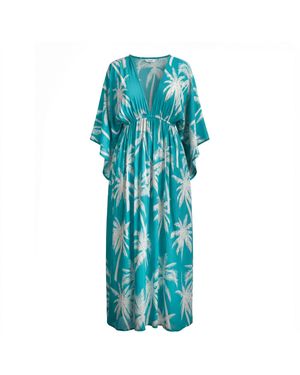 Coco Riko Ibiza Frances Maxi Kaftan Lagoon Palm - Blue