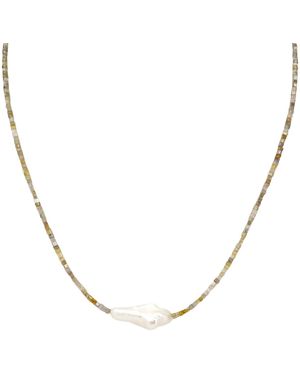Rahul's Jewels 16"-18" Adjustable Length Genuine Diamond Cube And Keshi Pearl Necklace - Metallic