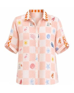 LOVEIST STORE Angel Linen Blend Short Sleeve Shirt - Pink