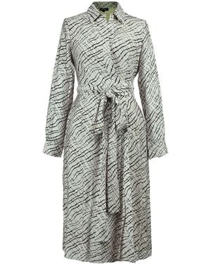 Smart and Joy Italian Collar Wrap Belt Printed Dress - Grey