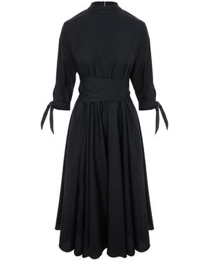 IPANOMI Audrey Organic Cotton Midi Dress With Raglan Sleeves And Waist Cord - Black