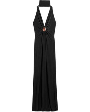 Nocturne Halter-Neck Draped Maxi Dress - Black