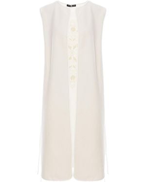 IZABELA MANDOIU Long Wool Vest With Ivory Tree Of Life Embroidery - White