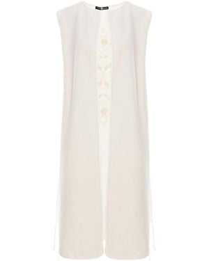 IZABELA MANDOIU Long Wool Vest With Ivory Tree Of Life Embroidery - White