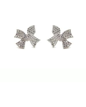 VicStoneNYC Fine Jewelry Bold Cute Ribbon Stud Sterling Earrings - Metallic
