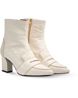 Rosamund Muir London Neutrals Luciana Cream Ostrich Print Loafer Boots - White