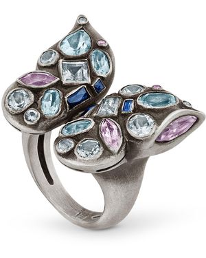 Snake Bones Butterfly Ring With Gemstones - Metallic