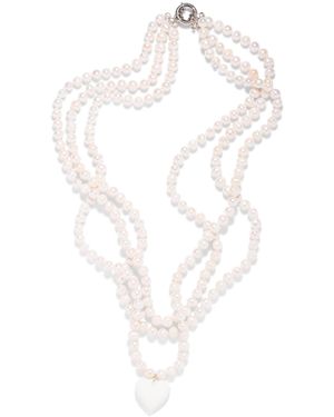 The Pink Reef Triple Strand Pearl Necklace With Heart - White
