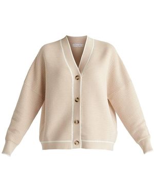 Paisie Neutrals Ribbed Cardigan With Contrast Trim - Natural