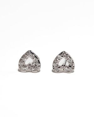 Belinda Jewelz Diamond Pave Heart Studs - Metallic