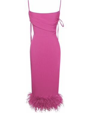 Miss Circle New York Fiona Fuchsia Feather Trim Bottom Maxi Dress - Pink