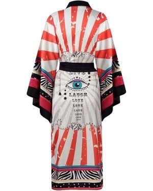 LOVEIST STORE Eye Patterned Silky Satin Kimono - Red