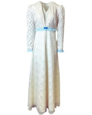 Couture to Your Door Neutrals Ivory Boho Lace Wedding Party Dress - Blue