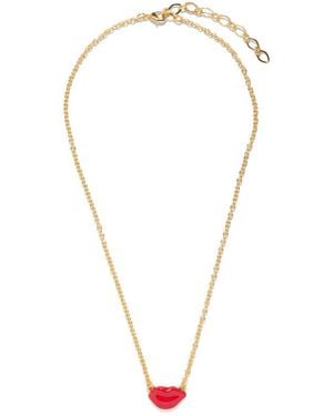 The Pink Reef Hand-Painted Kiss Kiss Lips Necklace - Red