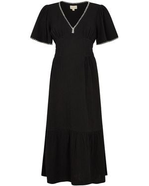 Raffya Delilah V-Neck Front Tie Midi Dress - Black