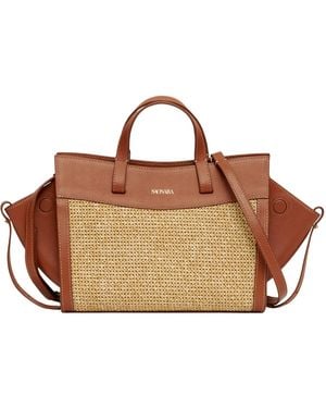 Saonara Brand Mini Shopping Bag Raffia Caramel Leather - Brown