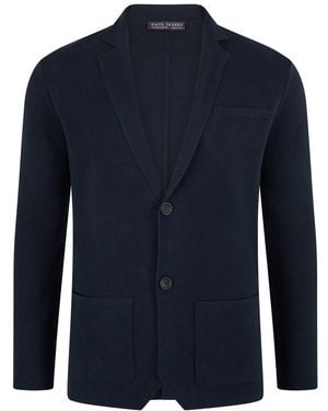 Paul James Knitwear Lightweight Cotton Cornelius Formal Knitted Blazer - Blue