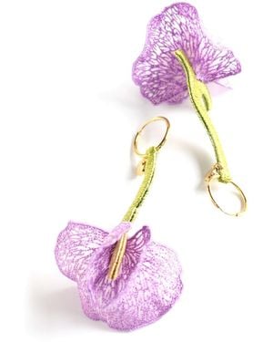 Nana Watanabe Fragrant Vines Petal-Like Embroidered Earrings - Purple