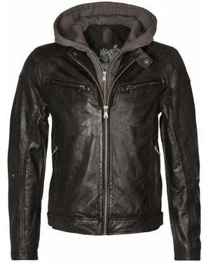 Mauritius Removable Hood Leather Jacket Biko - Black