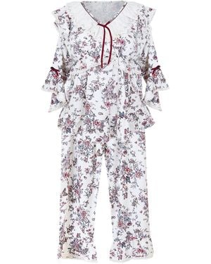 Luna Luz Jardin Modal-Cotton V-Neck Pajama Set - White