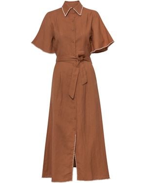 Carolina Benoit Cafe Au Lait Pearled Dress - Brown