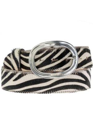 Peachy Belts Ltd Zebra Cowhide Belt & Detachable Chunky Oval Buckle - Metallic
