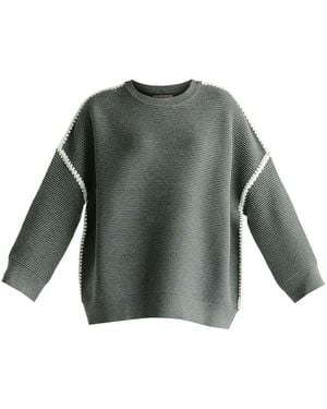 Paisie Ribbed Jumper With Contrasting Embroidery - Grey