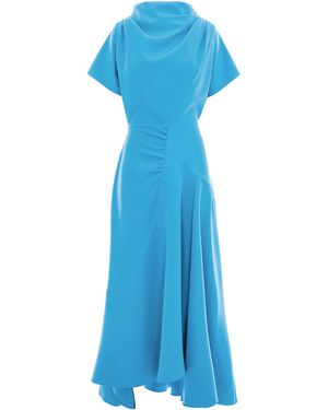 concept A trois Dress With Front Drape And Collar - Blue