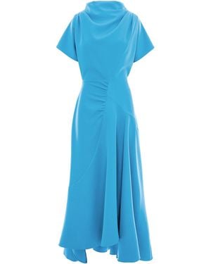 concept A trois Dress With Front Drape And Collar - Blue