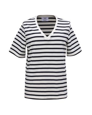 Smart and Joy V Neck Stripes Cotton T-Shirt - Blue