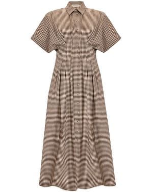 Exquise Neutrals Tailored Defined Waist Check Print Shirt Dress - Natural